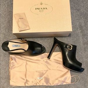 Prada black leather heels. 5 inch. Like new, worn once